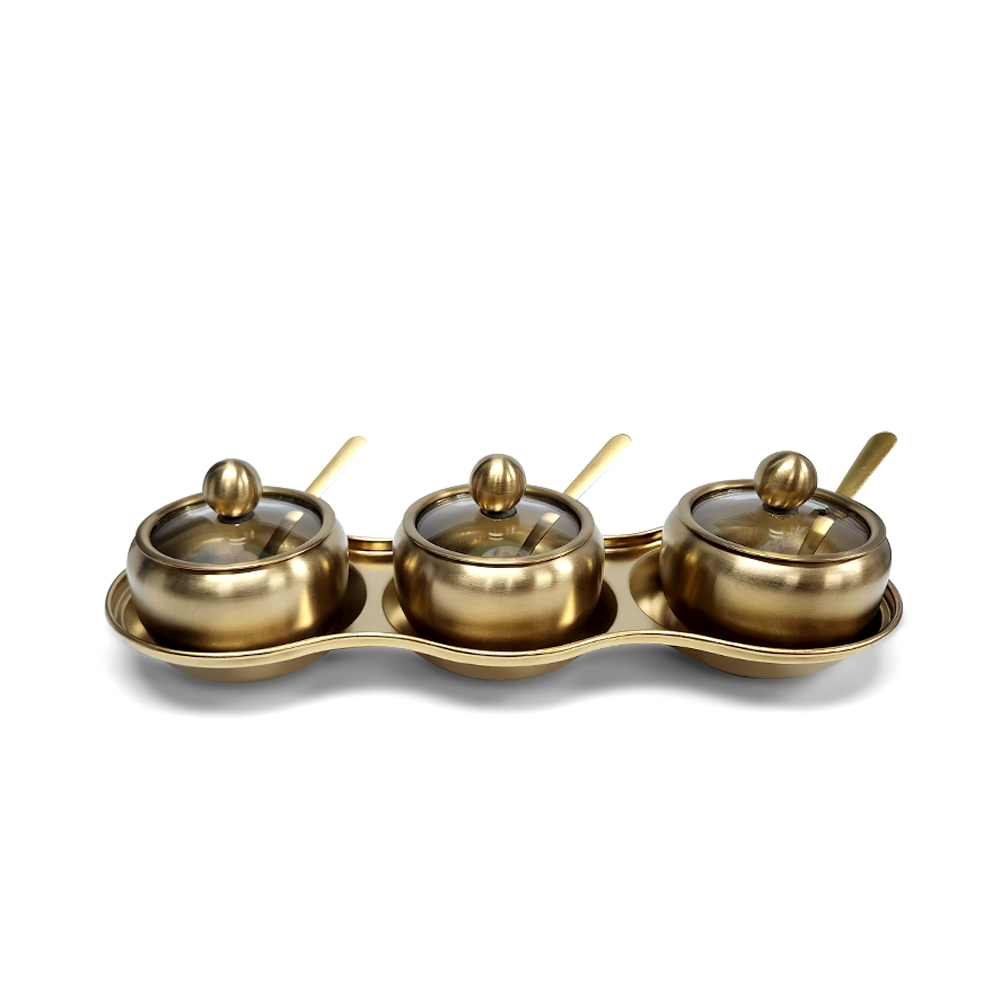 리빙아트 티타늄 원형세칸찬기(10cm) 1ea + 애플양념통1호 3ea 세트