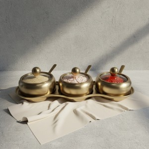 리빙아트 티타늄 원형세칸찬기(10cm) 1ea + 애플양념통2호 3ea 세트